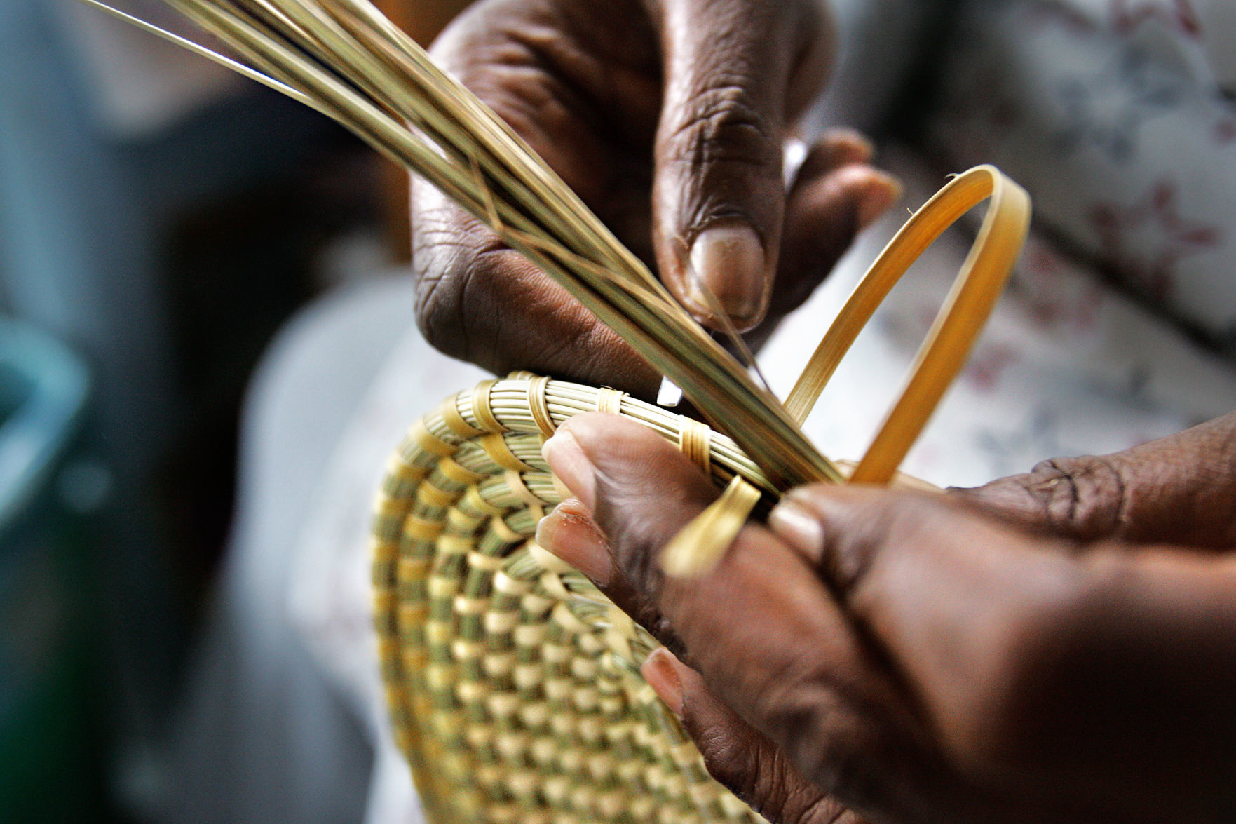 Sweetgrass hands close-up for JI arts fest
